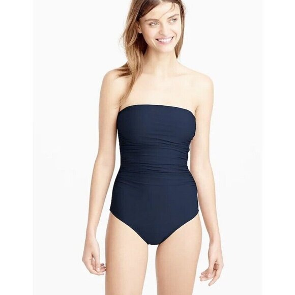 J. Crew Other - J.Crew $98 Ruched Bandeau One Piece Swimsuit Navy Size 24 B6818